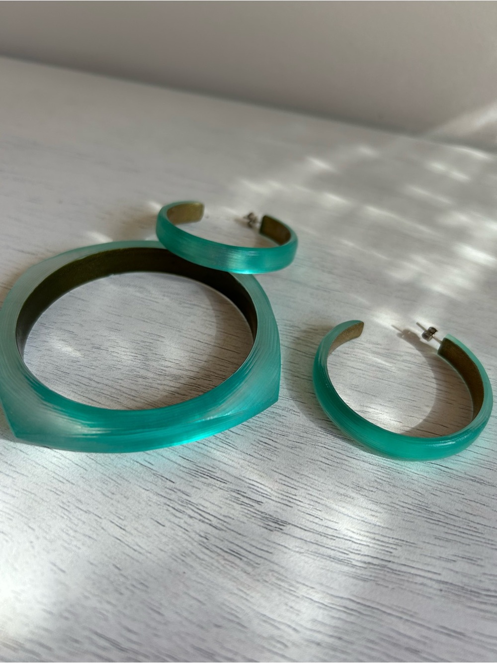 Alexis Bittar Teal Resin Bangle and Hoop Earring Set